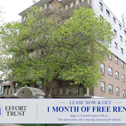 a sign advertising a free month of rent for leasing a unit at effort trust.