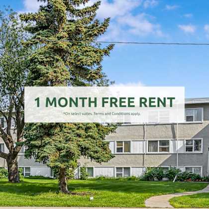 a sign offering a 1 month free rent on select terms and conditions apply.