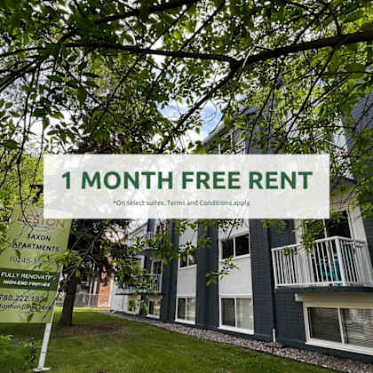 a sign offering a free one month rent for a property.
