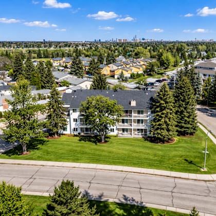 a residential area with houses and trees.