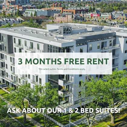 an aerial view of a building with a sign offering 3 months free rent.