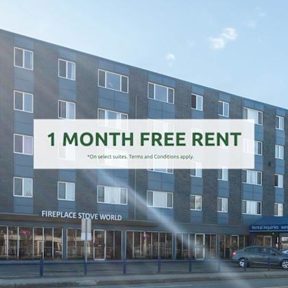 a modern building offers a 1 month free rent deal.
