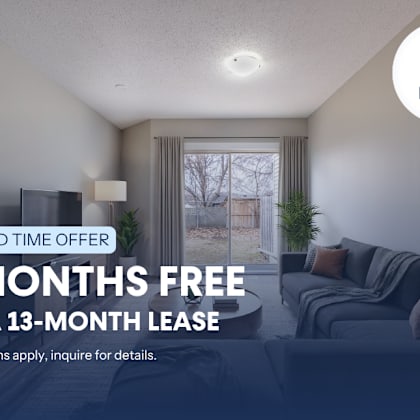 a living room with a 2 months free offer on a 13-month lease.