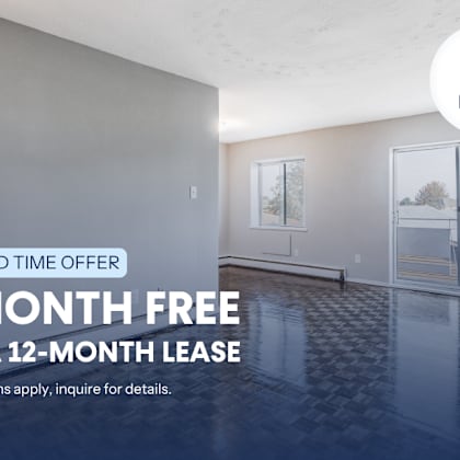 a room with a 1 month free on a 12-month lease offer.