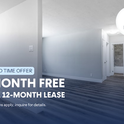 a room with a 1 month free on a 12-month lease offer.