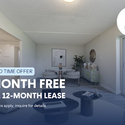 a room with a 1 month free offer on a 12-month lease.
