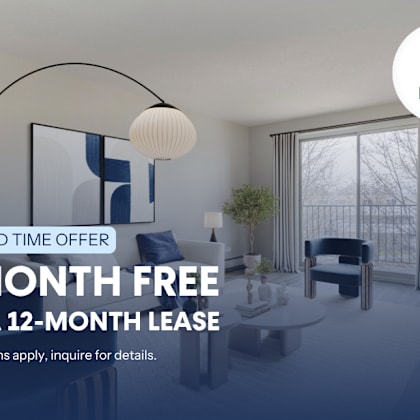a room with a 1 month free offer on a 12-month lease.