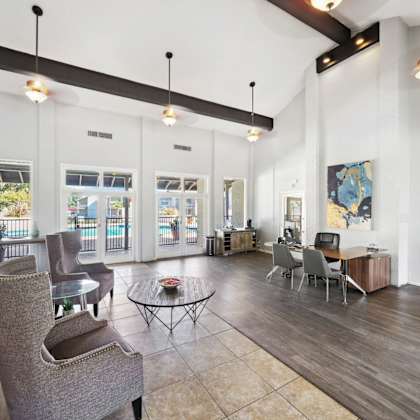 leasing office with modern decorations at woodlands of plano in plano, tx