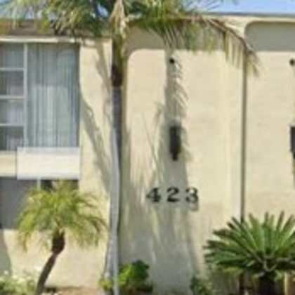 a house numbered 423 is surrounded by green plants.