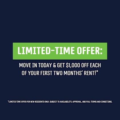 a promotional image offering a $1,000 discount on the first two months' rent for new residents.