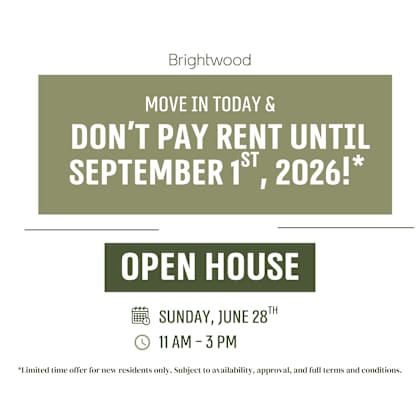 a promotional image for brightwood offers a rent-free period for new residents.