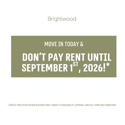 a promotional image for brightwood offering a rent-free move in period for new residents.