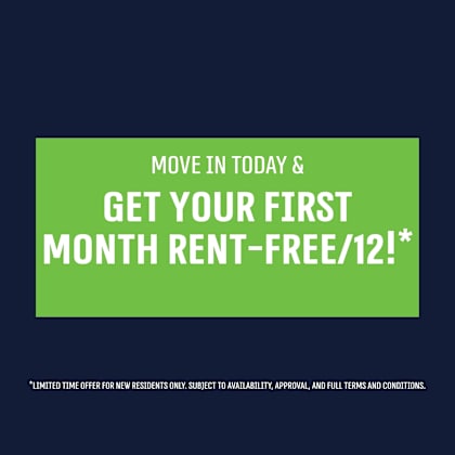 a promotional image offering a free first month of rent for new residents.