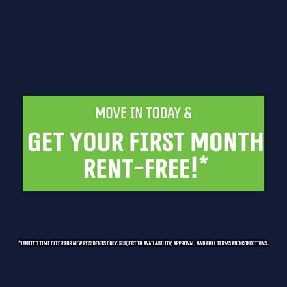 a promotional image offering a free first month's rent for new residents.