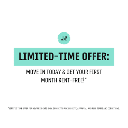 a promotional image for a limited-time offer to get the first month rent-free.