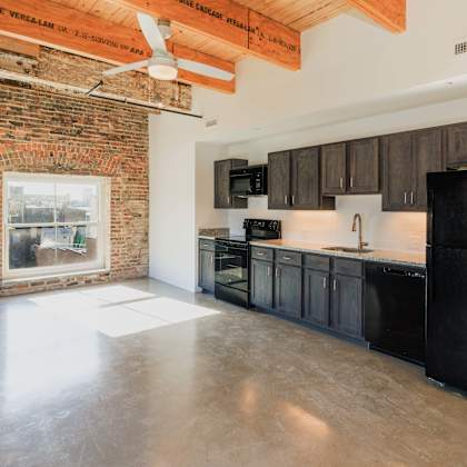 interior kitchen at 99 front, memphis