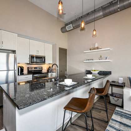 gourmet kitchen with island at the tennessee brewery, memphis, tennessee