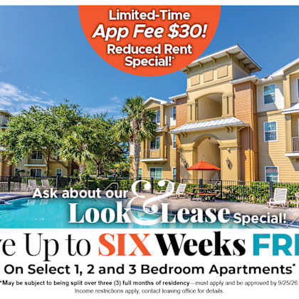 save up to six weeks free on select 1, 2 and 3 bedroom apartment homes* ask about our look and lease special!