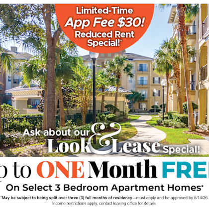 up to one month free on select 3 bedroom apartment homes* ask about our look and lease special!