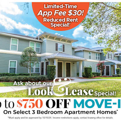 up to $750 off move-in costs on select 3 bedroom apartment homes* ask about our look and lease special!