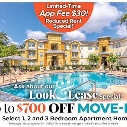 up to $700 off move-in costs on select 1, 2 and 3 bedroom apartments* ask about our look and lease special!