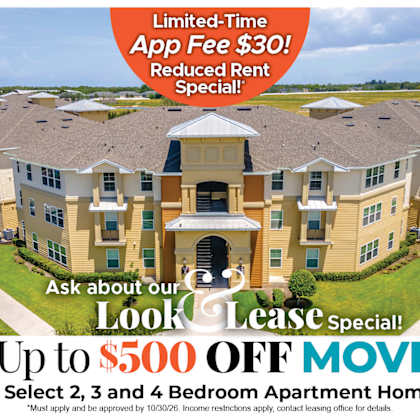 save up to $500 off move-in costs on select 2, 3 and 4 bedroom apartment homes* ask about our look and lease special!