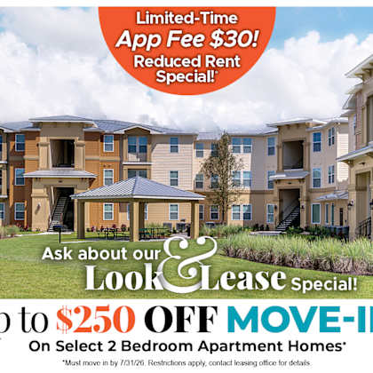 up to $250 off move-in costs on select 2 bedroom apartment homes* ask about our look and lease special!