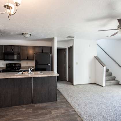 kitchen overlooking living room