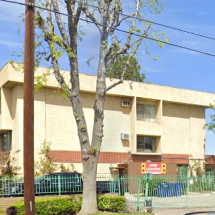 a building with a tree in front of it.