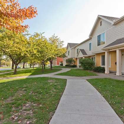 a residential area with houses and trees.