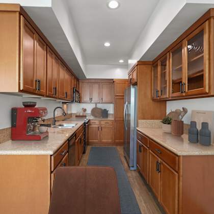 kitchen with energy-efficient appliances and ample cabinet storage