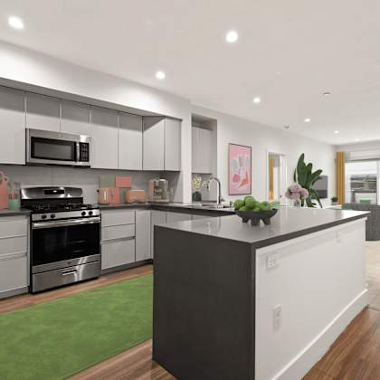 open-concept kitchen with countertop bar