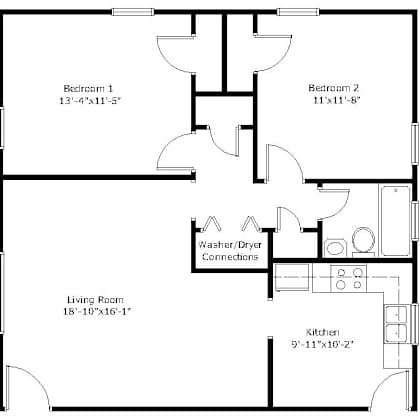 hollywood gardens 2 bedroom, 1 bathroom floor plan