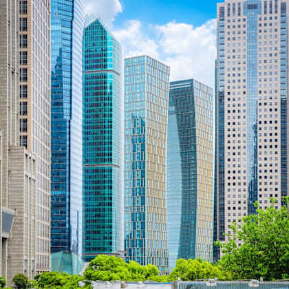 a group of tall buildings in the city