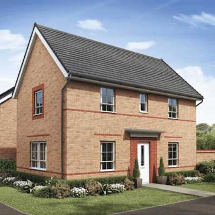 a brick house with a white door and windows.