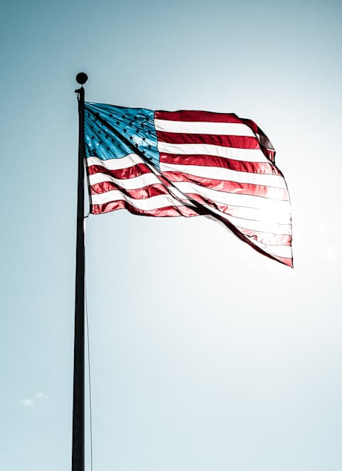 The American flag is waving in the wind.
