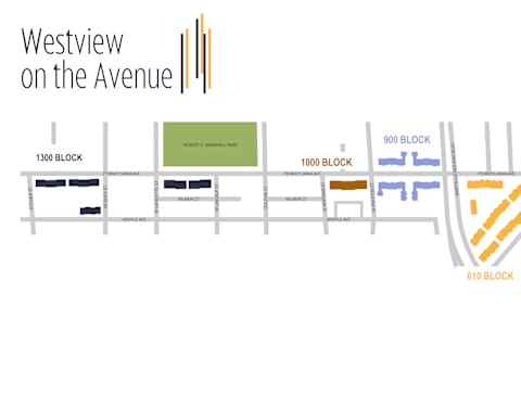 A map of a street with blocks numbered from 610 to 1300.