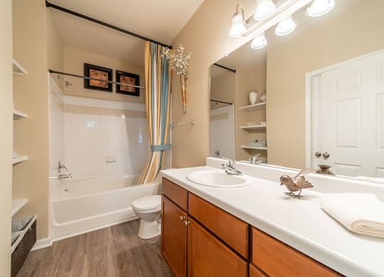 Bathroom With Vanity Lights at Rose Heights Apartments, Raleigh, NC, 27613