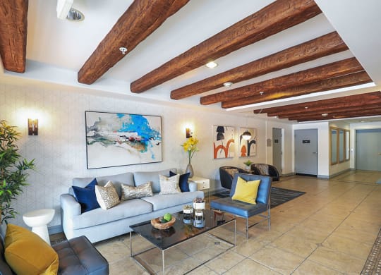 seating area in lobby at the verandas apartments near los angeles ca