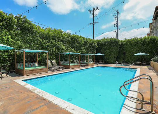 shimmering blue swimming pool at the verandas apartments in canoga park california