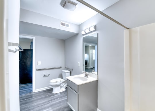 a bathroom with a sink and a toilet and a mirror at Ashford Place Apartments, Kannapolis North Carolina 