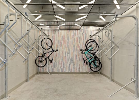 a large bike rack with two bikes on the wall at Vyne One Loudoun, Virginia, 20147