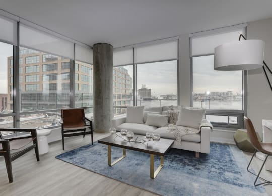 Living Room With Expansive Window at 1405 Point, Maryland, 21231