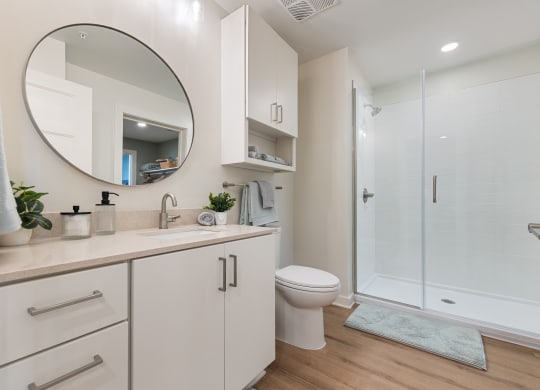 a bathroom at Hawkins Press, Charlotte, 28203