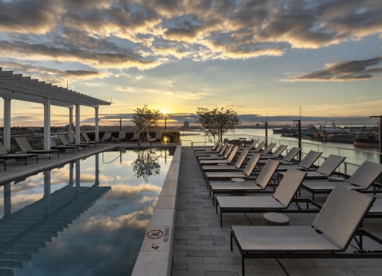 poolside sundeck at 1405 Point Street Apartments in Baltimore, MD