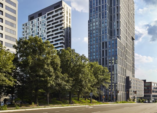 a cityscape with tall buildings and a street in the foreground at The Boro, Virginia