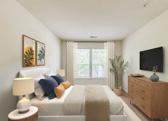 a bedroom with a large bed and a tv at Sanger Place, Lorton, VA, 22079