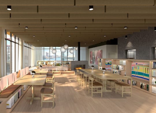 Workspaces in the Library at Allied Harbor Point, Baltimore