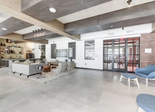 the lobby of a building with a living room and a kitchen at Reed Row, Washington DC