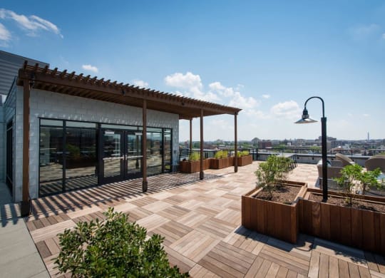 a roof terrace with a view of the city at Reed Row, Washington DC